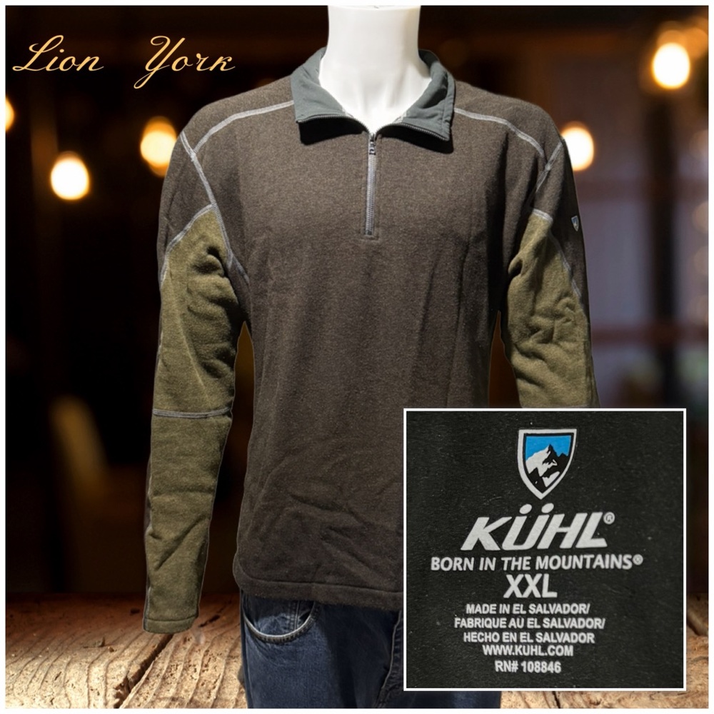 Kuhl Men's Brown and Green Fleece Pullover Sweatshirt